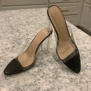 7 1/2 Wild Diva, Clear Heel, 4 Inch, Black, Worn Once.